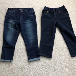 Two pairs of stretchy jegging capris